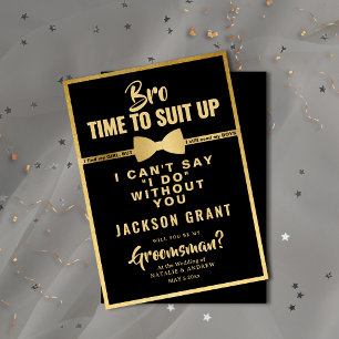 Modern Black & Gold Tuxedo Suit Up Groomsman Invitation