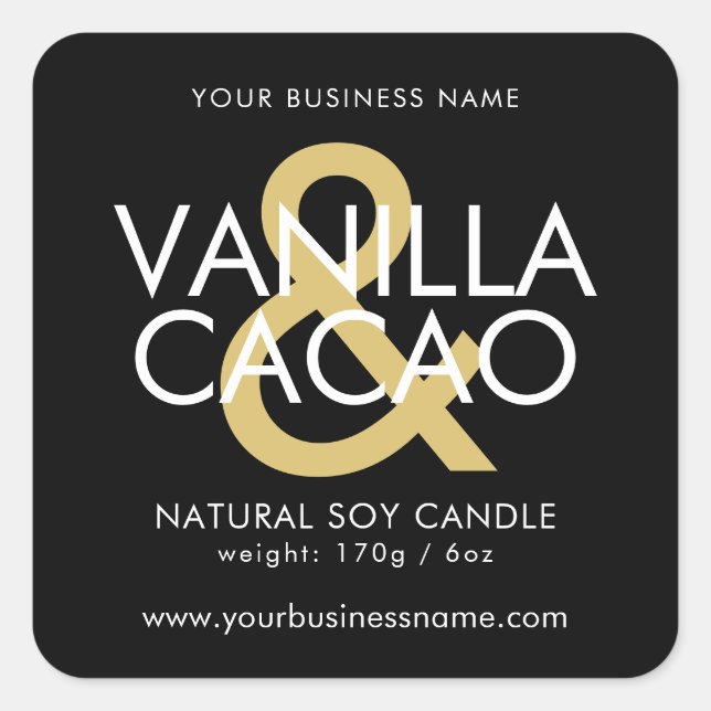 Modern black gold typography candle product label (Front)