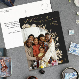 Modern Black Gold Typography Christmas Postcard
