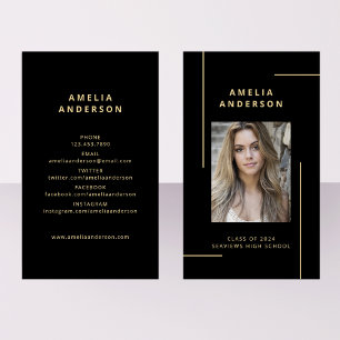 Modern Black Gold Typography Photo Graduation Business Card
