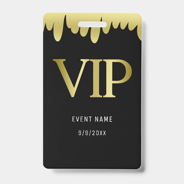 Modern Black Gold VIP Pass Badge (Front)
