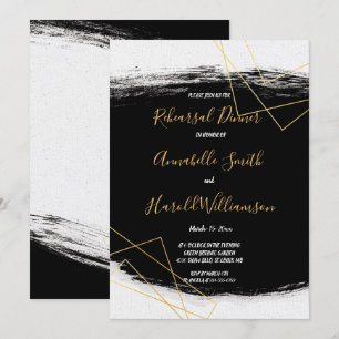Modern Black & Gold  Watercolor G Rehearsal Dinner Invitation