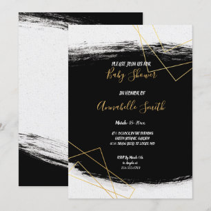 Modern Black & Gold  Watercolor Geome  Baby Shower Invitation