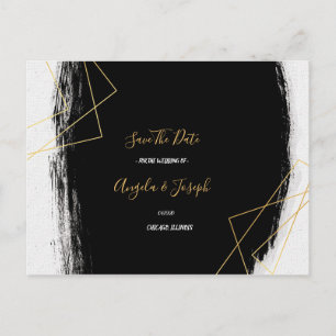 Modern Black & Gold Watercolor Geome Save the Date Announcement Postcard