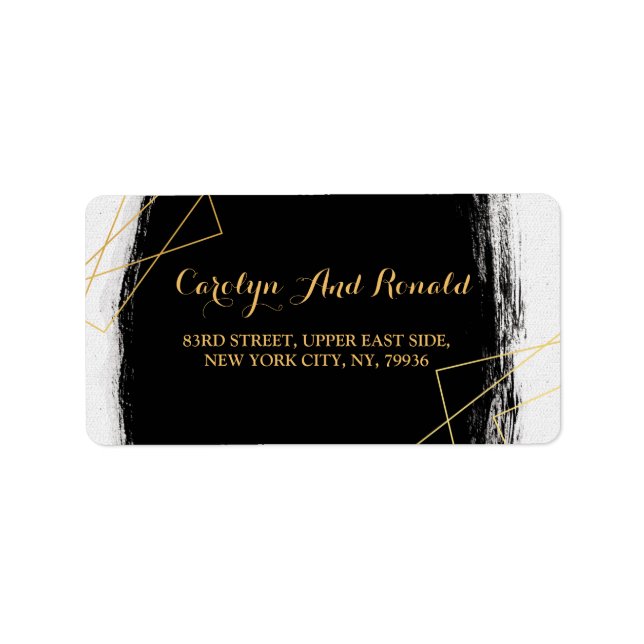 Modern Black & Gold Watercolor Geometric Label (Front)