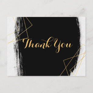 Modern Black & Gold Watercolor GeometricThank you Postcard