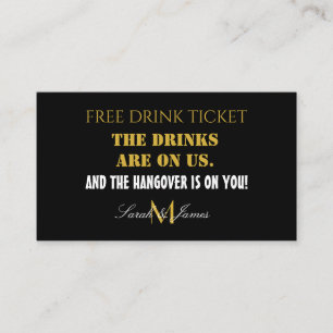 Modern Black & Gold Wedding Drink Voucher Card