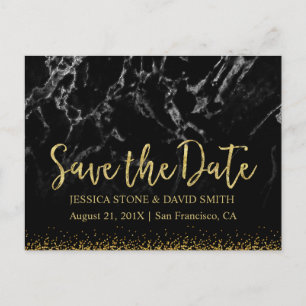 Modern Black & Gold Wedding Save the Date Announcement Postcard