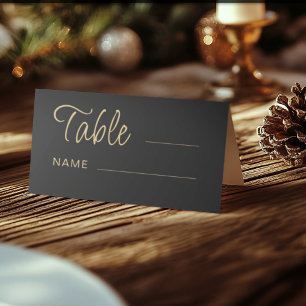 Modern Black & Gold Wedding table number Place Card