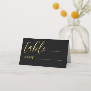 Modern Black & Gold Wedding table number Place Card