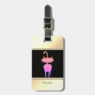 Modern Black,Gold,Whimsical Cat-Personalized Luggage Tag