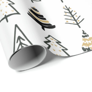 Modern black gold white Christmas tree simple Wrapping Paper