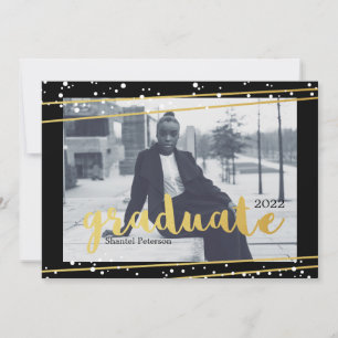 Modern Black, Gold, & White Graduate Invitations