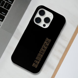 Modern Black Gold White Monogram Outline Name iPhone 15 Pro Case