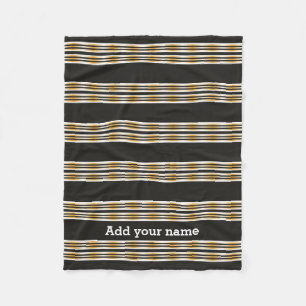Modern Black Gold White Stripes Personalized Fleece Blanket