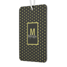 Modern Black Golden Circle Pattern Monogram Air Freshener
