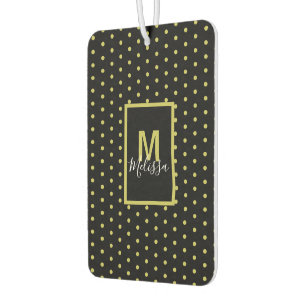 Modern Black Golden Circle Pattern Monogram Air Freshener