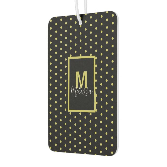 Modern Black Golden Circle Pattern Monogram Air Freshener (Left)