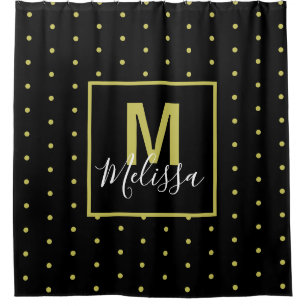 Modern Black Golden Circle Pattern Shower Curtain
