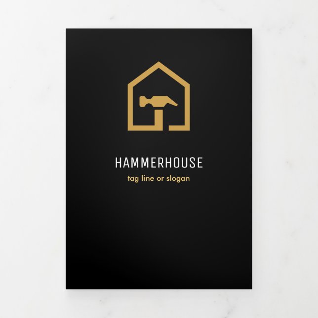 Modern Black & Golden Construction Build Fold Card (Cover)
