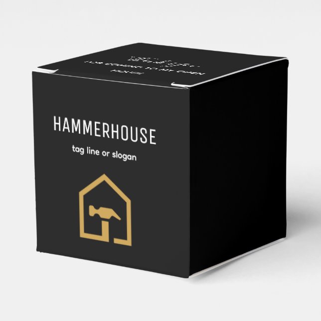Modern Black & Golden Construction Building Favor Box (Front Side)