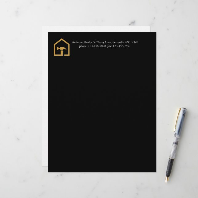 Modern Black & Golden Construction Building Letterhead (Front/Back In Situ)