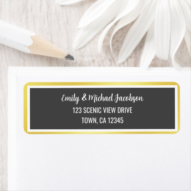 Modern Black Golden Gradient Frame Return Address  (Insitu)