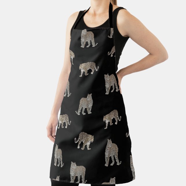 Modern Black Golden Leopard Jungle Animals Apron (Insitu)