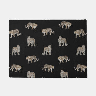 Modern Black Golden Leopard Jungle Animals Doormat