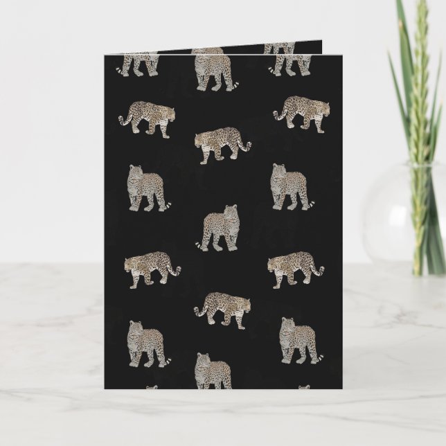 Modern Black Golden Leopard Jungle Animals Holiday Card (Front)