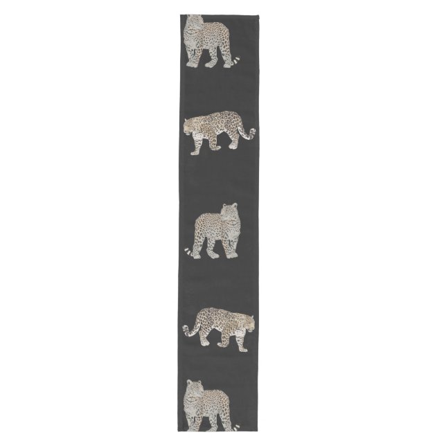 Modern Black Golden Leopard Jungle Animals Medium Table Runner (Front)
