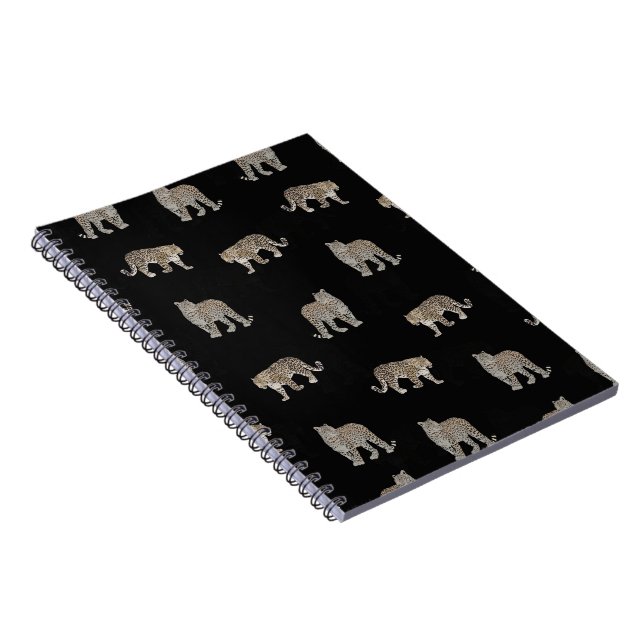 Modern Black Golden Leopard Jungle Animals Notebook (Right Side)