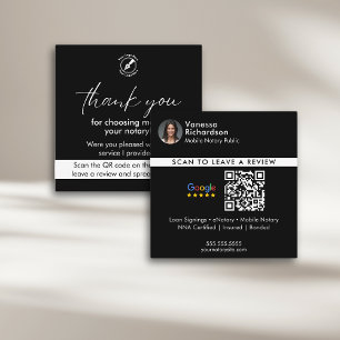 Modern Black Google Review QR Notary Thank You Square Business Card