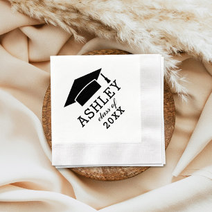 Modern Black Grad Cap 2026 Graduation Party Napkin