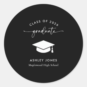 Modern Black Graduate Graduation Classic Round Sticker