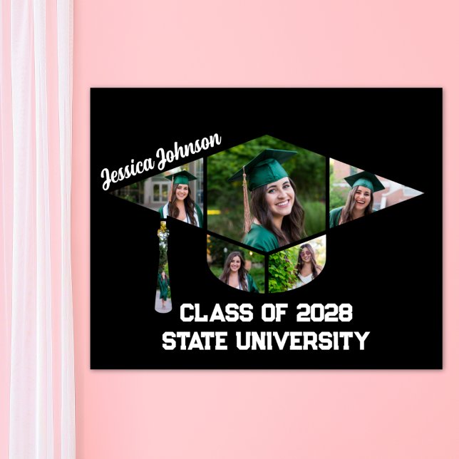 Modern Black Graduation Cap Shape Photo Collage Poster (Modern Black Graduation Cap Shape Photo Collage Poster Print)