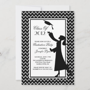 Modern Black Graduation Invitation Silhouette Grad