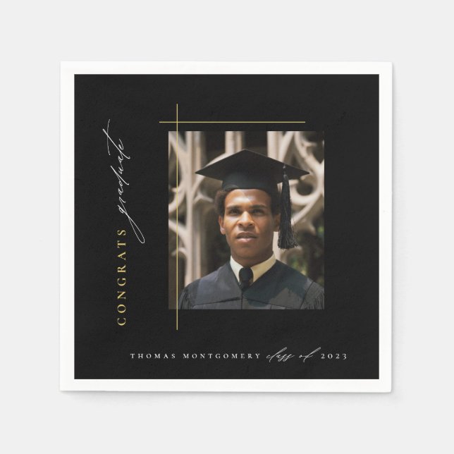 Modern Black Graduation Party Napkin (Front)