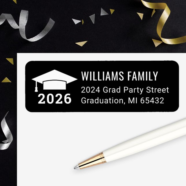 Modern Black Graduation Party Return Address (Creator Uploaded)