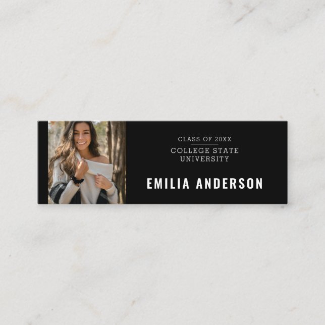 Modern Black Graduation Photo Calling Card (Front)