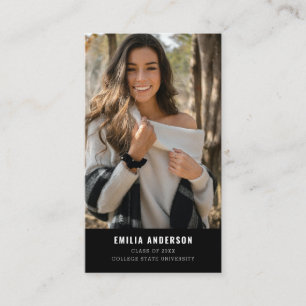 Modern Black Graduation Photo QR Code Info Calling Card