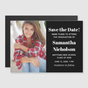 Modern Black Graduation Photo Save Date 2022