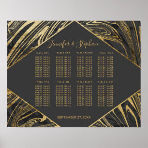 Modern Black Gray Gold Marble Swirl Seating Chart