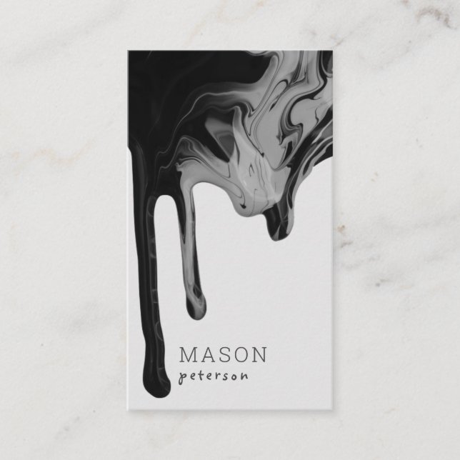Modern Black Gray Marble Dripping Seamless Paint Business Card (Front)