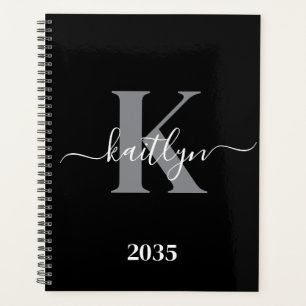 Modern Black Gray Script Monogram Planner