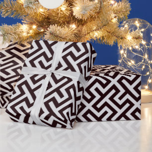Modern black greek key geometric pattern monogram wrapping paper
