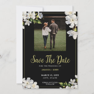 Modern Black & Green Jasmine Floral Save The Date
