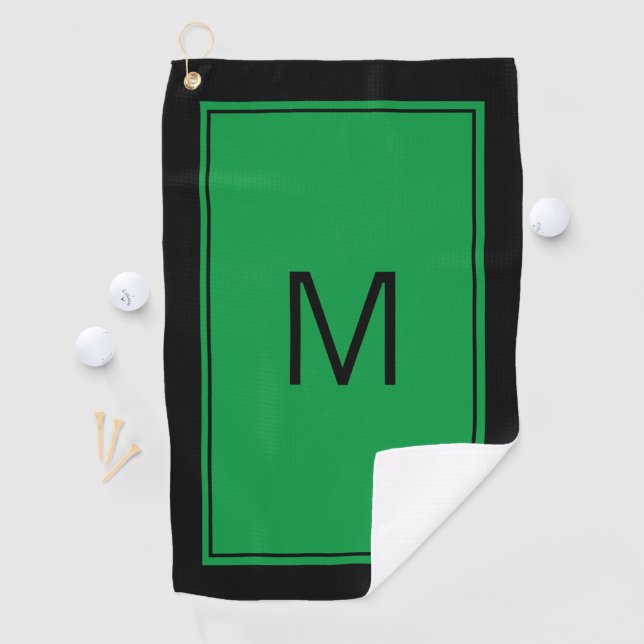 Modern Black Green Monogram Initial Golf Towel (InSitu)