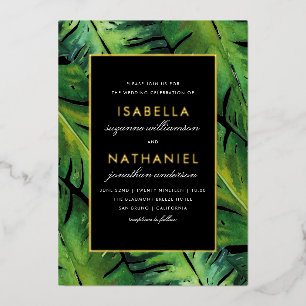 Modern Black & Green Tropical Leaves Wedding