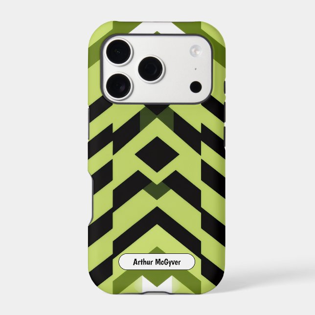 Modern Black Green Wasabi Geometric Sharp Art (Back)